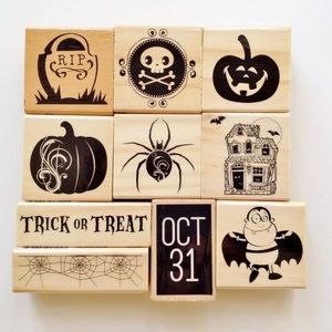 Halloween Rubber Stamp Set 10pc Retired Unused